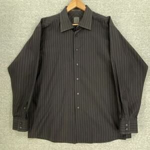 Calvin Klein Shirt Mens 17.5 Extra Large Black Striped Button Up Long Sleeve